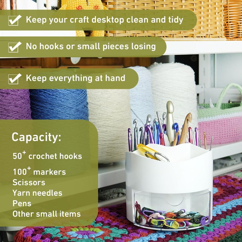 YOJOB Crochet Hook Case & Bag Combo, 360° Rotating Crochet Hooks Holder for Craft Table, Plus an On-the-go Crocheting Project Organizer Bag - Image 4